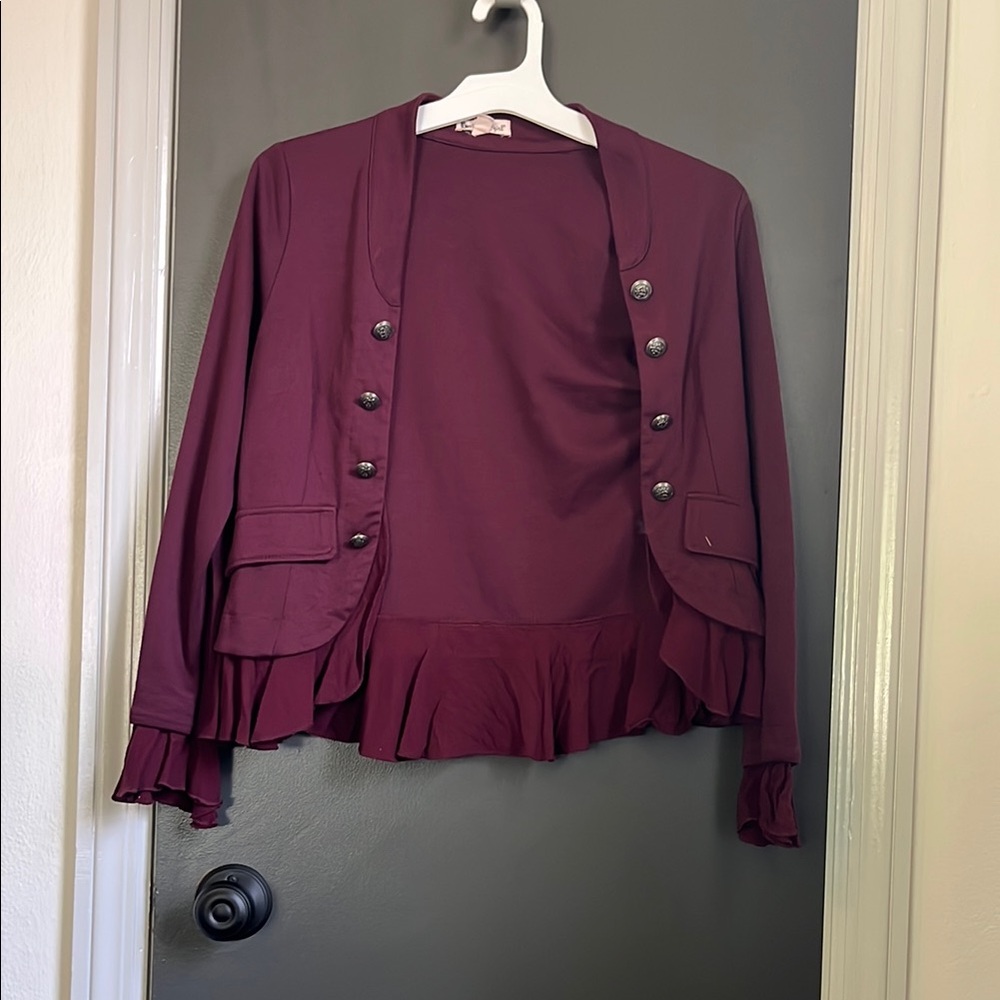 About A Girl Purple Blazer with Peplum Hem
